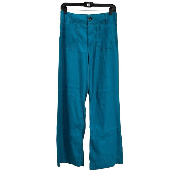 Anthropologie Colette Linen Full Length Wide Leg Pants Maeve Ocean Blue Size 25 - Picture 11 of 11